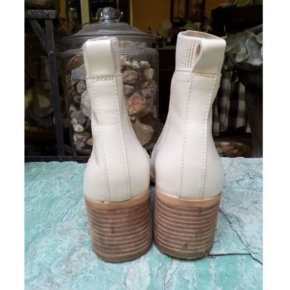 Chelsea and Violet, Bone Color Leather Boots with Chunky Heels